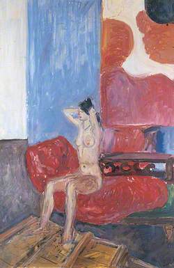 Nude on a Red Couch (Nude with an Abstract Painting)